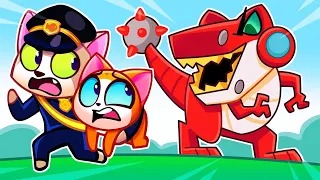 🙀 Scary Dino Robot Song 🦖🤖|| Baby Cartoons by Purrfect Songs & Nursery Rhymes 🎵