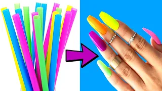 DIY: HOW TO MAKE FAKE NAILS FROM STRAWS #2 - Strong Method - 5 minute crafts