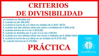 Criterios de divisibilidad del 2, 3, 4, 5, 6, 8, 9, 10 (PRÁCTICA y ejemplos)(TRUCOS RAPIDOS)