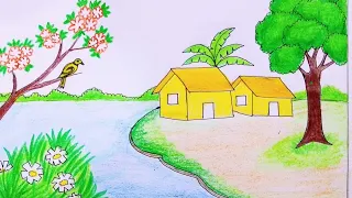 Beautiful spring scene || spring picture drawing