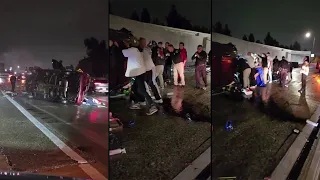 Good Samaritans pull driver from vehicle that flipped over on the 10 Freeway