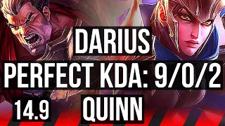 DARIUS vs QUINN (TOP) | 9/0/2, 7 solo kills, 1100+ games, Legendary | EUW Grandmaster | 14.9