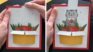 Interactive card tutorial. Cute surprise slider card for Mother's day, Birthday