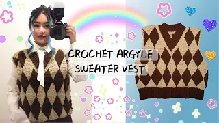 Easy Crochet Diamond Sweater Vest | Argyle Vest | Oversized | V-neck