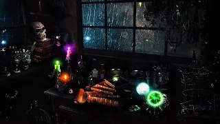 💀🔮 BORGIN AND BURKES CREEPY SHOP | Spooky Ambience, Relaxing Thunderstorm Sounds | Harry Potter ASMR