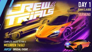 Mclaren 765LT ( Crew Trials ) Day 1 Farming | Need For Speed: No Limits