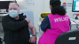 Kyle Sandilands receives his second COVID-19 vaccination at Westmead Hospital