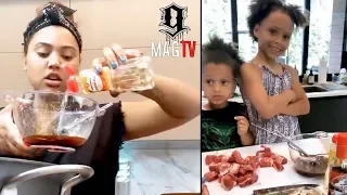 Ayesha Curry Teaches Daughters Riley & Ryan How To Cook!