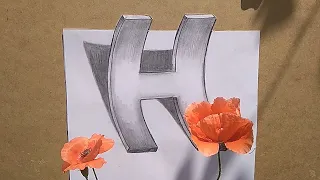 How to Draw 3D Letter H.Drawing with pencil - Awesome Trick Art.Как нарисовать 3d букву H.