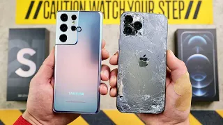 Краш-Тест (Crash test) Samsung Galaxy S21 Ultra vs iPhone 12 Pro Max