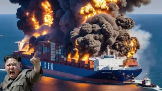 13 MINUTES AGO! North Korean cargo ship destroyed by US in the middle of the sea