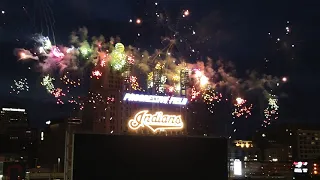 fireworks going off at the Cleveland Indians game