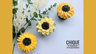 Sunflower Cupcakes Tutorial | 3 ways to pipe a buttercream Sunflower | Chique Cakes by Chiquepompom