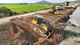 Best Excellent New Project Build New Road , Bulldozer CH17C3 Push Soil Stone ,Heavy Truck Unloading
