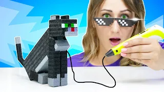 КОТ из МАЙНКРАФТА 3D Рисую 24 Часа! КОЛЛЕКЦИЯ MINECRAFT Игрушек ЛАЙФХАКИ с 3D Ручкой