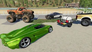 Washing Millionaires race cars and Monster truck | Farming Simulator 19