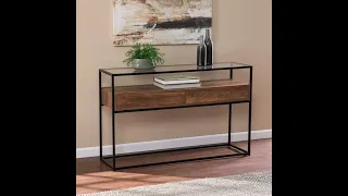 Southern Enterprises Olivern Brown Glass Top Storage Console Table - The Classy Home