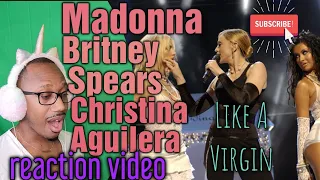 Iconic! Madonna, Britney Spears, Christina Aguilera 'Like a Virgin/Hollywood' live 2003 VMA REACTION