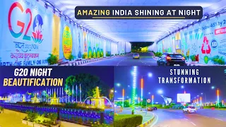 New India - G20 Delhi Roads Night Beautification - Amazing India Shining at Night - Delhi Airport