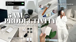 5AM PRODUCTIVE DAYS 🎧 winter morning routine, intense life reset, home office reno + healthy habits