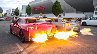 Nissan GTR's with HUGE FLAMES doing a Rev Battle at the Nurburgring!