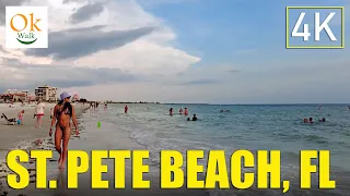 [4K]  St Pete Beach, Florida -  USA Sunset Walking Tour 🎧 Stereo Sound