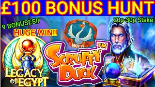 £100 BONUS HUNT, 20P/30P 9 BONUSES INC SCRUFFY DUCK, LEGACY OF EGYPT, RISE OF MERLIN...HUGE WIN!!