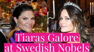 Crown Princess Victoria Shines in Amethysts at the 2023 Swedish Nobel Prize Ceremony, Princess Sofia