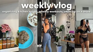 VLOG | Organizing Kitchen Spices, Swimwear Try On Haul, Weekly Workouts, Feeling Unwell + more