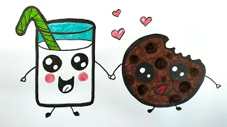 How To Draw Sweet Cookies and Milk | Easy Step-by-Step Drawing Tutorial for Kids