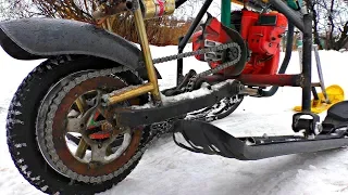 Snow scooter made out of sleds and a chainsaw  🚀 Didn't expect so much power