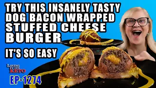 Try this Insanely Tasty Dog Bacon Wrapped Stuffed Cheese Burger - it's so easy