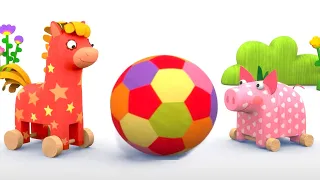 Лошадка Иго-го и Поросенок Хрю играют в мячик ⚽️ - Мультики для малышей - Деревяшки