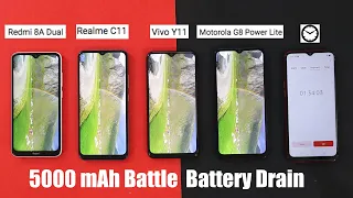 Realme C11 Battery Drain Vs Redmi 8A Dual vs vivo Y11 Vs Moto G8 Power Lite