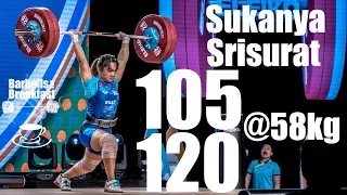 Sukanya Srisurat (58kg Thailand) 105kg Snatch 120kg Clean and Jerk - 2017 worlds