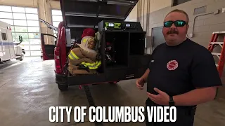 Columbus Fire Chief Ryan Gray shows new incident command vehicle