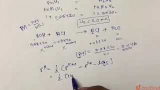 When a 20 mL of 0.08 M weak base BOH is titrated with 0.08 M HCl, the pH of the solution at