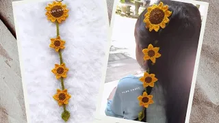 Crochet hair clip || jepit rambut rajut || jepit rambut bunga ||Crochet sunflower ||Crochet tutorial