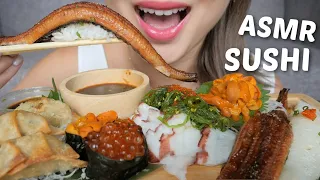 SUSHI ASMR *Giant Nigiris, Uni Sashimi and Tako Sashimi and Pork Gyoza No Talking Eating Sounds| N.E