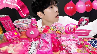 ASMR MUKBANG | PINK FOOD HONEY JELLY CANDY Desserts (Noodles Jelly, chocolate) Convenience store