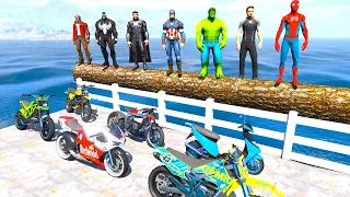 SpiderMan Impossible Motorcycles Parkour Challenge With Superheroes Venom Hulk Thor - GTA V MODS