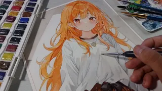 watercolor painting anime !!! coloring anime using watercolor & gouache || gouache painting