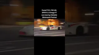 Ferrari FXX, F40 LM, 599XX & Vintage F1 cars leaving Adelaide Motorsport Festival..