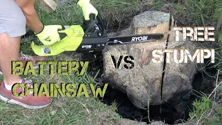 NEW Ryobi 18" Battery Chainsaw - Cutting a Stump!?