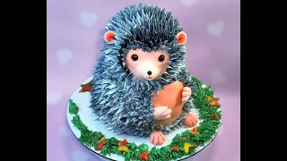 🦔🍄БИСКВИТНЫЙ 3-Д торт ЕЖИК!!!🍂 ИГОЛОЧКИ из БЗК!🍁 Мордочка и лапки из ДОМАШНЕЙ МАСТИКИ!🍁🌿