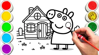 Peppa Pig standing outside her House Drawing, Painting & Coloring For Kids and Toddlers_ Child Ar