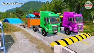 Double Flatbed Trailer Truck vs speed bumps|Busses vs speed bumps|Beamng Drive|278