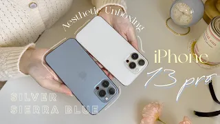 Unboxing iphone 13 pro (Silver,Sierra Blue) + cute accessories (ASMR) aesthetic, mini vlog by 13 pro