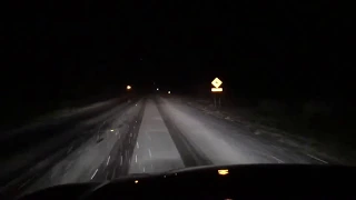 Driving into heavy snow fall Sedona Arizona