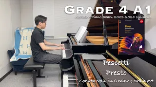 Grade 4 A1 | Pescetti - Presto (Sonata No.6, 3rd movt) | ABRSM Piano Exam 2023-2024 | Stephen Fung 🎹